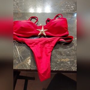 Red Thong Bikini with Starfish Accent